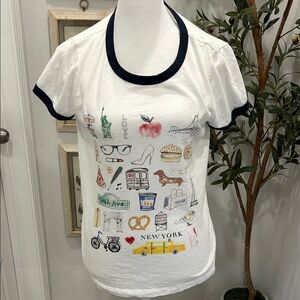 J. Crew New York Graphic Ringer Tee — White with Navy Trim